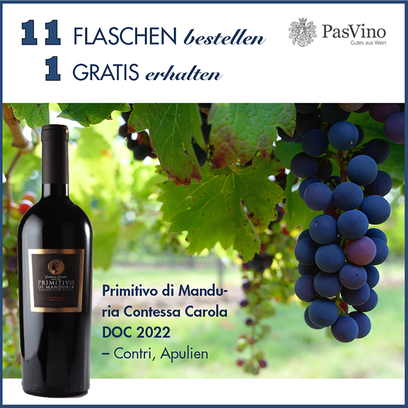 Primitivo di Manduria Contessa Carola DOC 2022 - Aktion 11 + 1 Primitivo di Manduria Contessa Carola DOC 2022 - Aktion 11 + 1